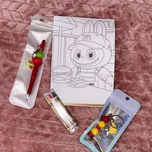 Red Pen & Keychains - Pink/Red/Yellow Accents Labubu McDonald’s handmade pen